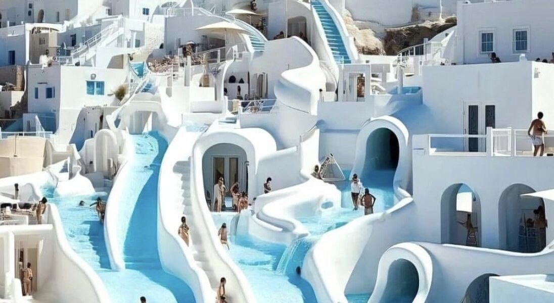 Fake Santorini theme park. AI images go viral